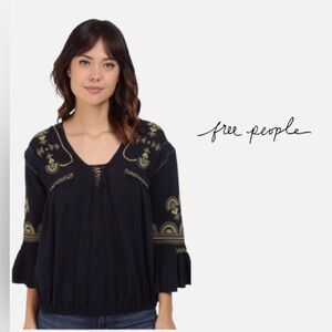 Free People Chiquita Embroidered Peasant Blouse Size Small